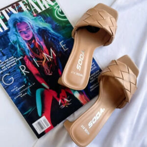 Soda Woven Heeled Backless Braided Square Toe Slip On Block Heel  Sandals Sz 6